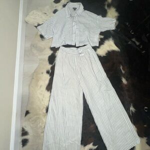 Roots Striped Wide Leg Pants and button down top - Blue and White